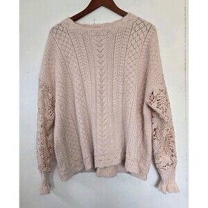Peach Love Sweater Womens M Fairy Angel Cottagecore Princess Cableknit Floral